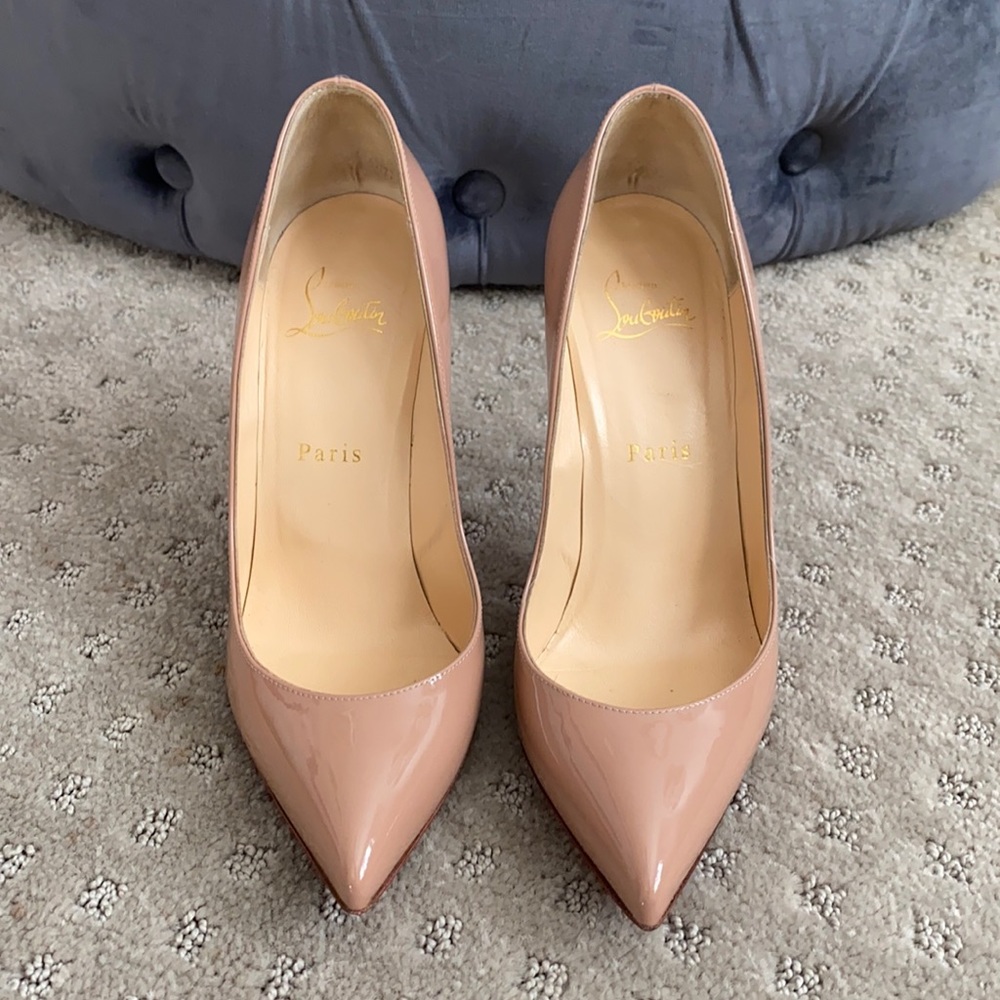Christian Louboutin Patent Nude Pigalle Follies 37.5